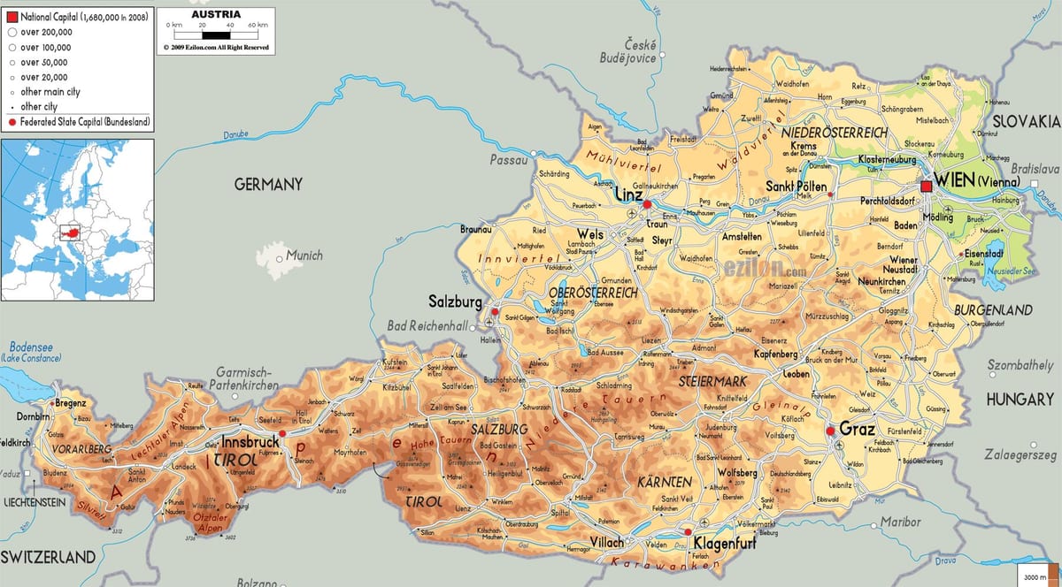 ऑस्ट्रिया के पहाड़ों नक्शा