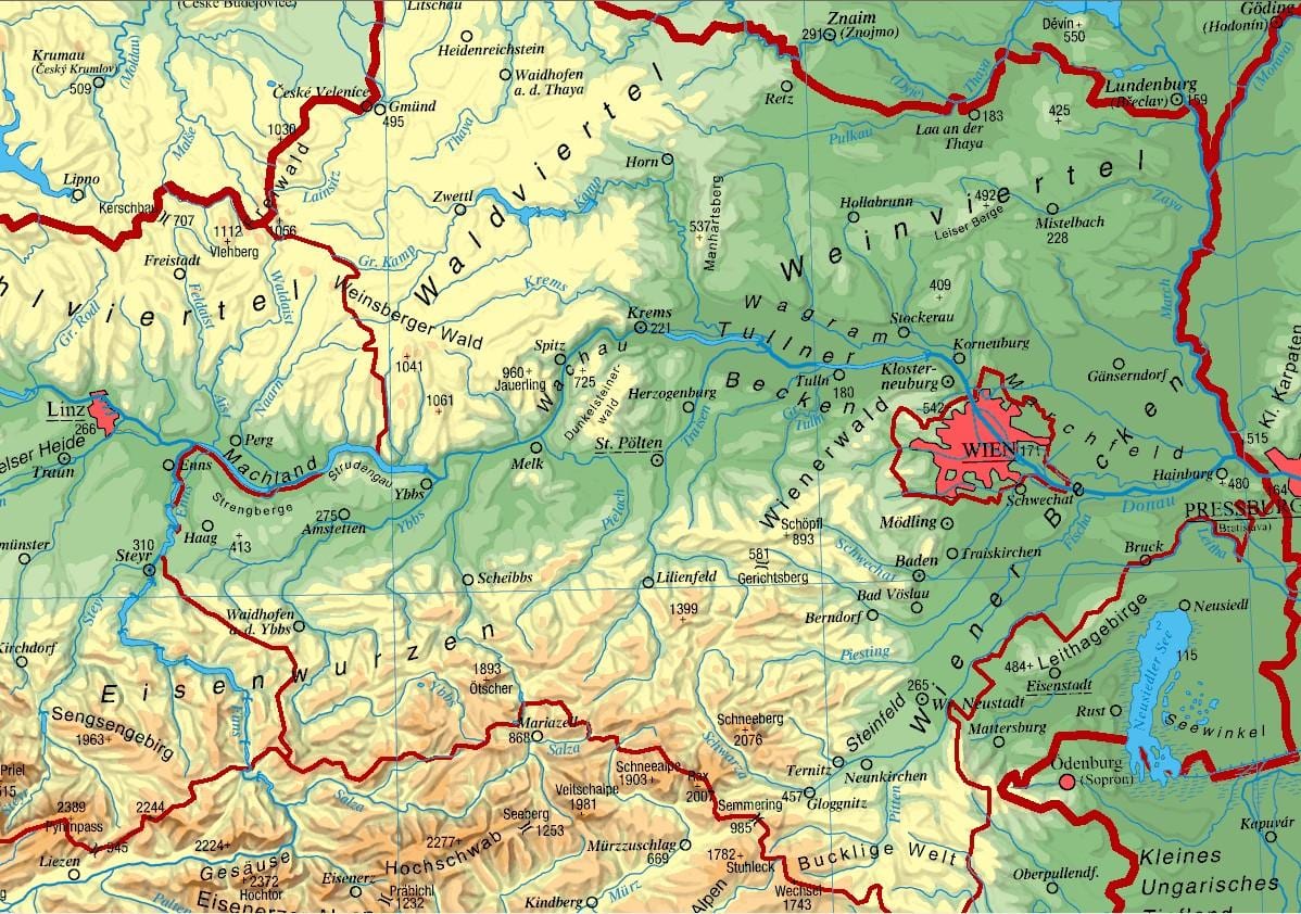 मानचित्र के निचले ऑस्ट्रिया