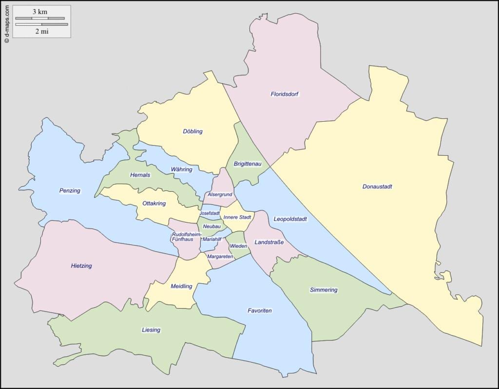 नक्शे के वियना ऑस्ट्रिया जिला 