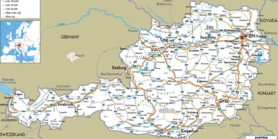 के विस्तृत नक्शे के साथ ऑस्ट्रिया के शहरों में
