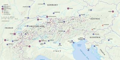 नक्शा ऑस्ट्रिया के स्की रिसॉर्ट हवाई अड्डों